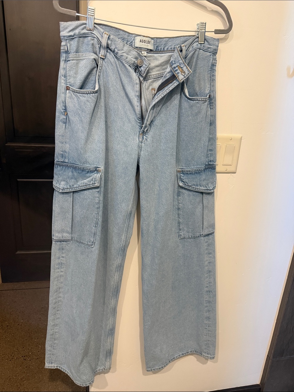 Agolde Light Blue Cargo Wide-Leg Jeans